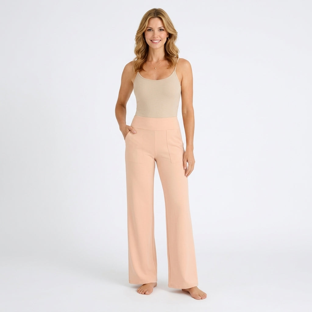 Women’s High Waist Straight Leg Pants – Pull On Pocket Style