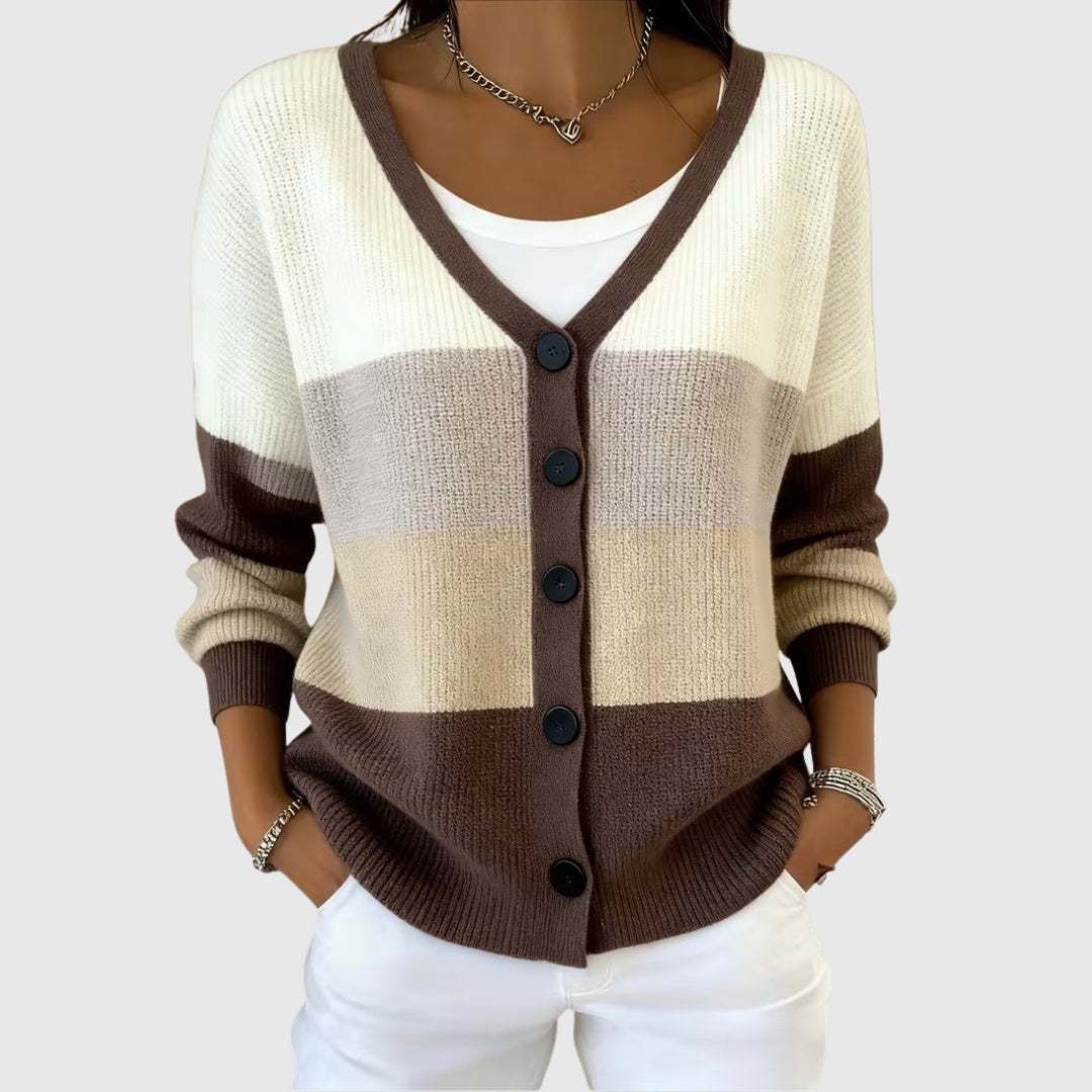 Gilet en maille à empiècements de couleurs boutonné sur le devant pour femme