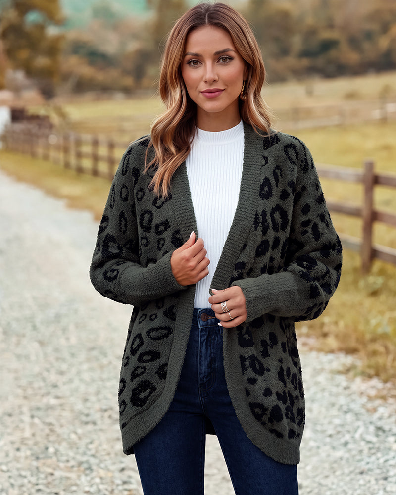 Women's long-sleeve leopard print open-front cardigan