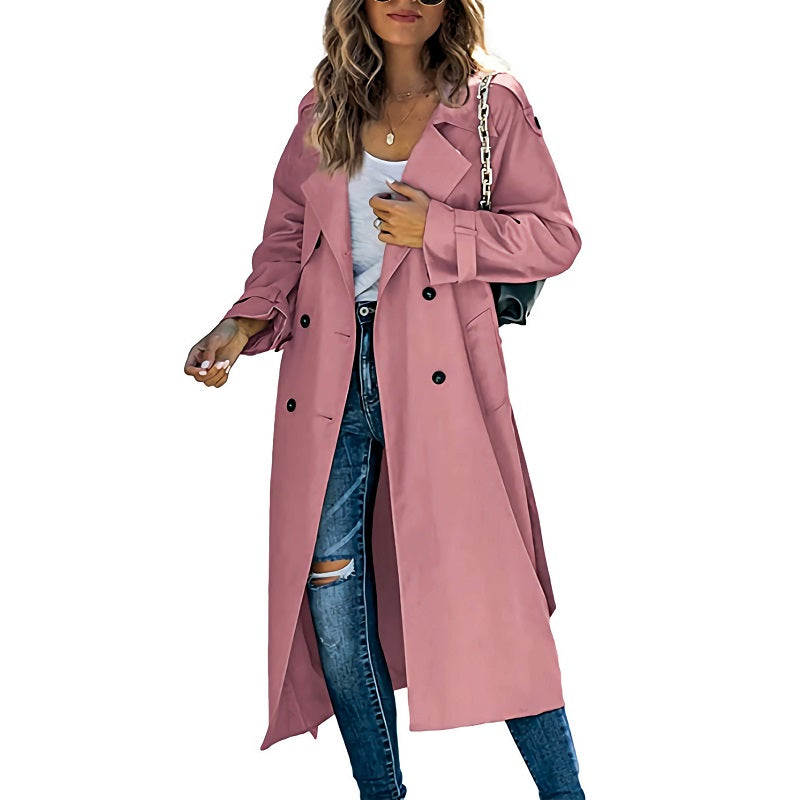 Women's Longline Double-Breasted Belted Trench Coat