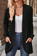 Women's Open Front Ribbed Knit Pocket Cardigan