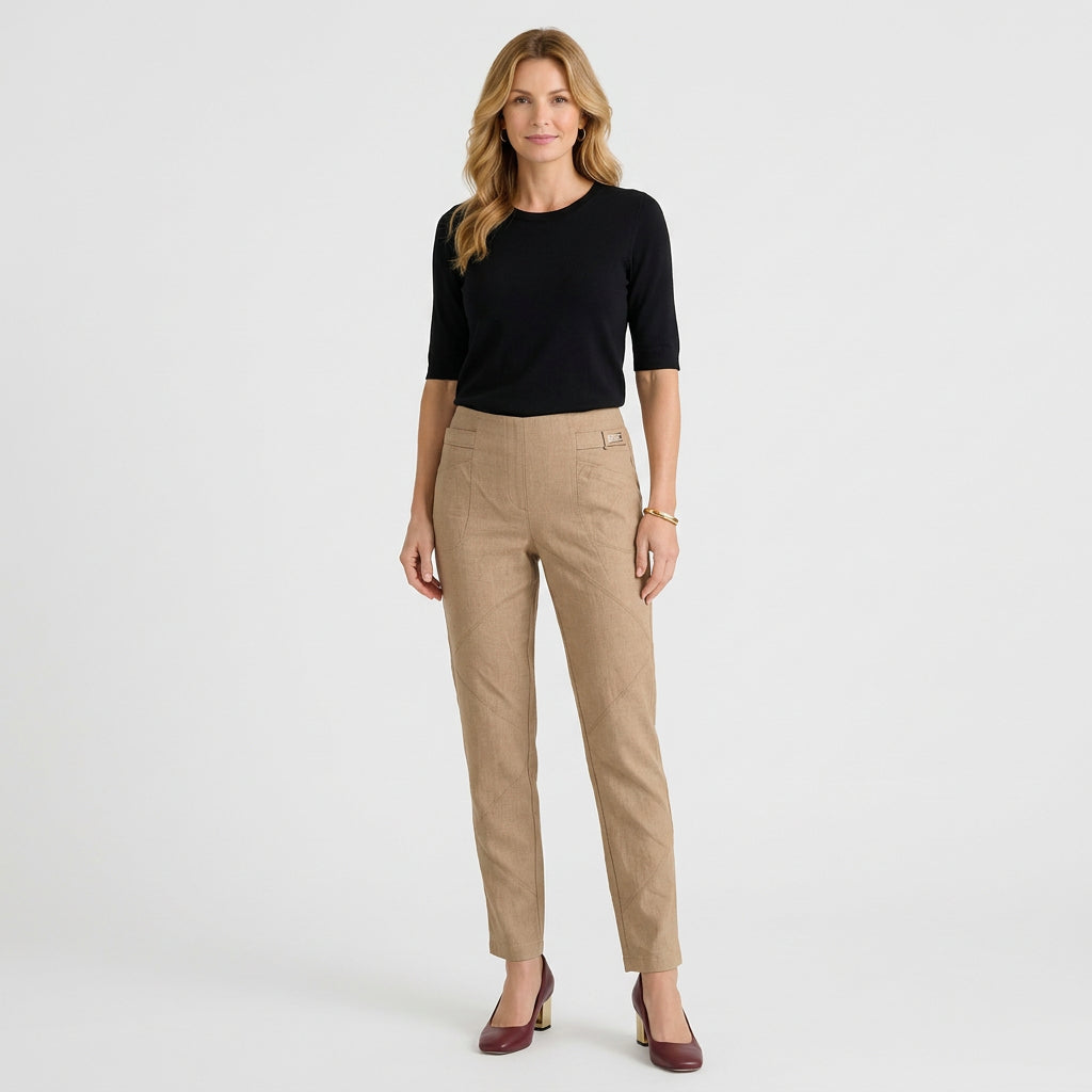 Women’s High Waisted Straight Leg Pants – Pull On Pocket Style