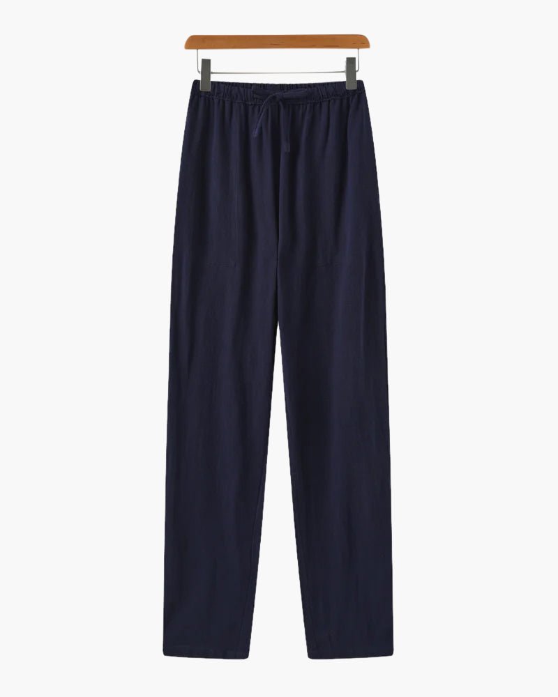 Pantalon en lin coupe ample avec taille élastique à cordon