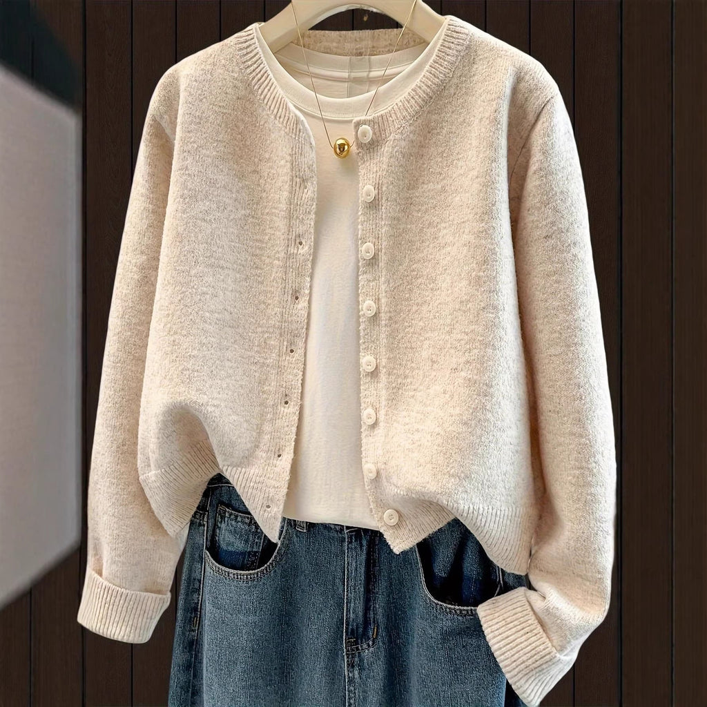 Gilet en maille classique pour femme à col rond et boutonnage