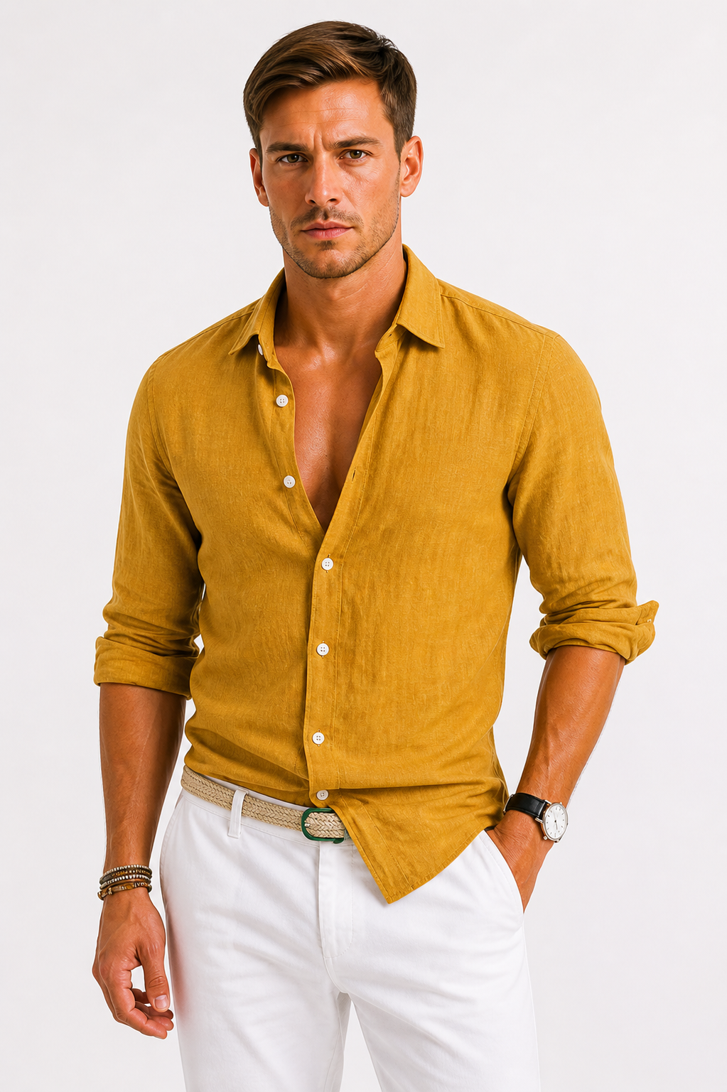 Chemise en lin à manches longues et col classique