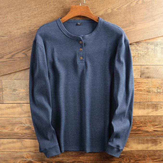 Men's Waffle Knit Long Sleeve Henley Shirt
