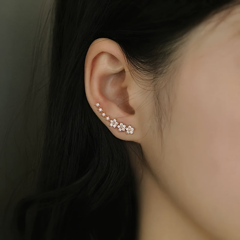 Crystal Floral Ear Crawler Climber Earrings