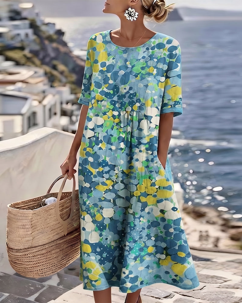 Robe midi à manches courtes et à imprimé floral abstrait