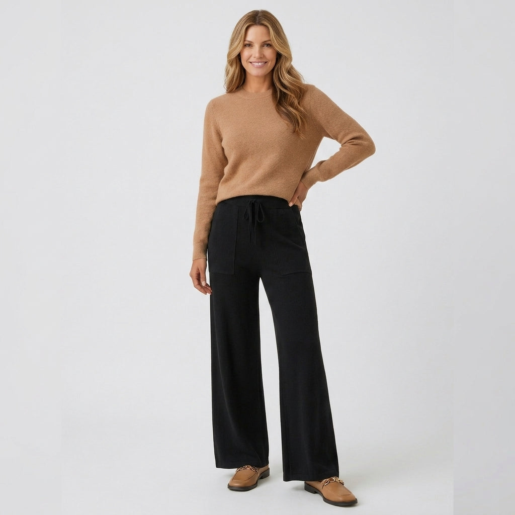 Women’s Knit Lounge Set – Long Sleeve Top and Wide Leg Pants