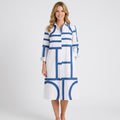 Printed Midi Shirt Dress – Button Front Roll Sleeve Style