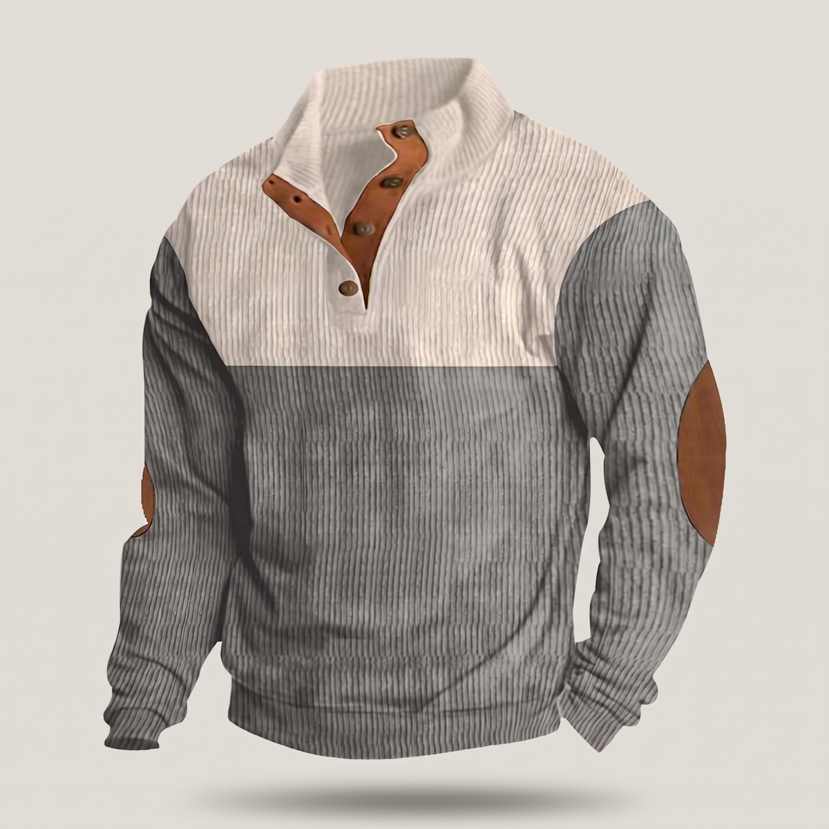 Men's Colorblock Snap Placket Elbow Patch Sweater