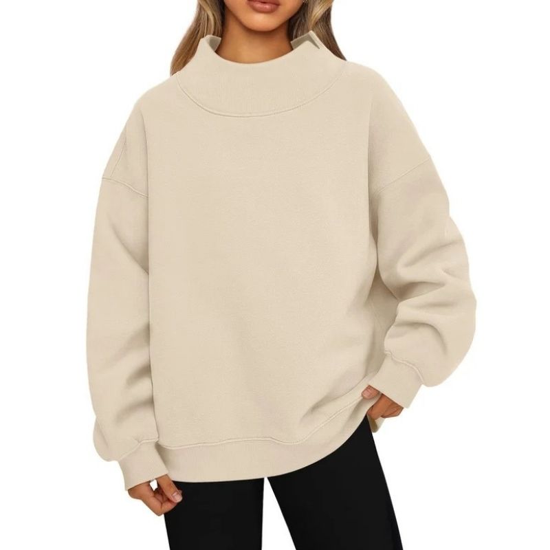 Women's oversized mock neck sweatshirt with long sleeves and ribbed trim