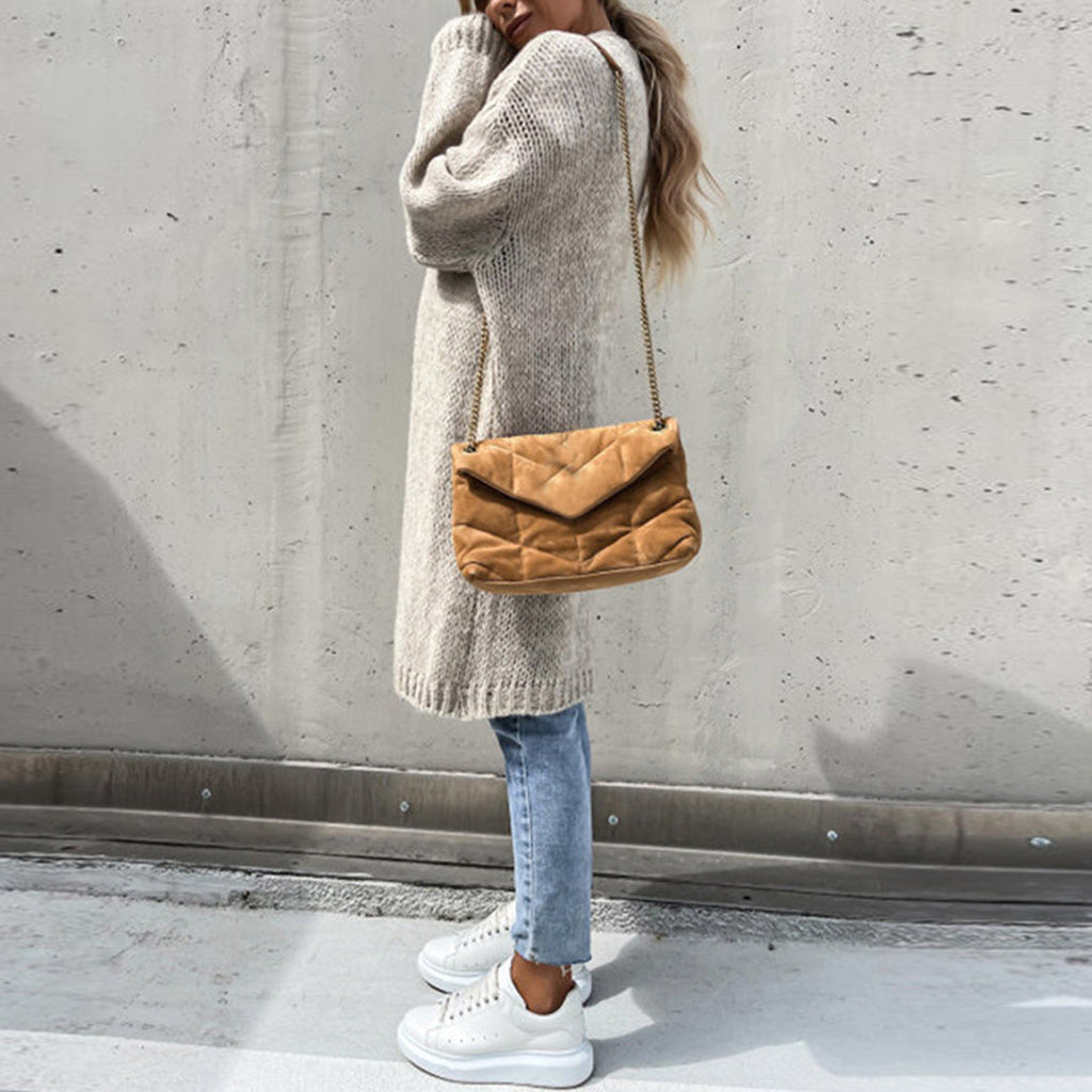 Women's chunky knit longline cardigan with open front and long sleeves