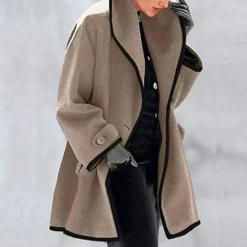 Women's Contrast Trim Oversized Collar Wool-Feel Coat