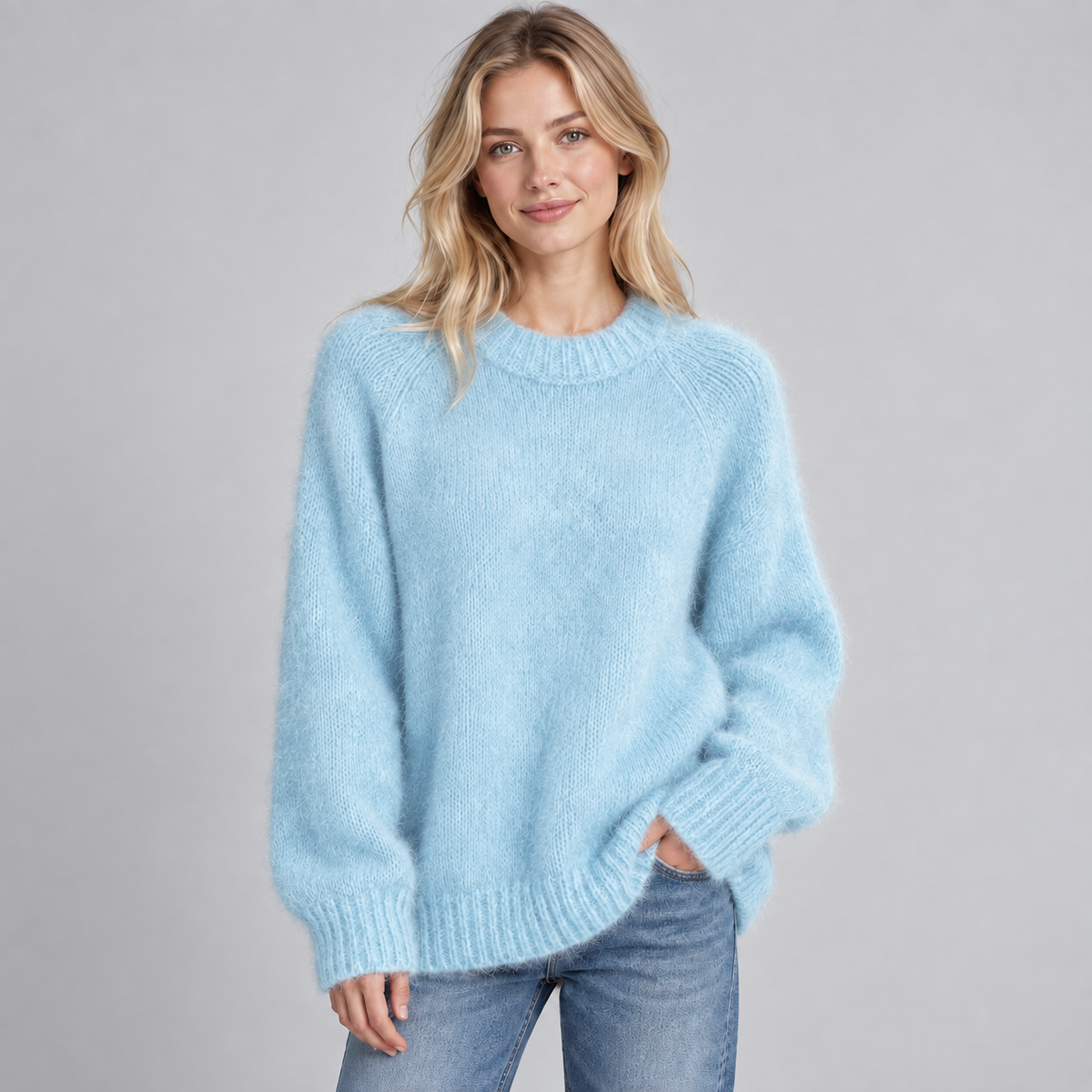 Women's Oversized Fuzzy Knit Crewneck Sweater