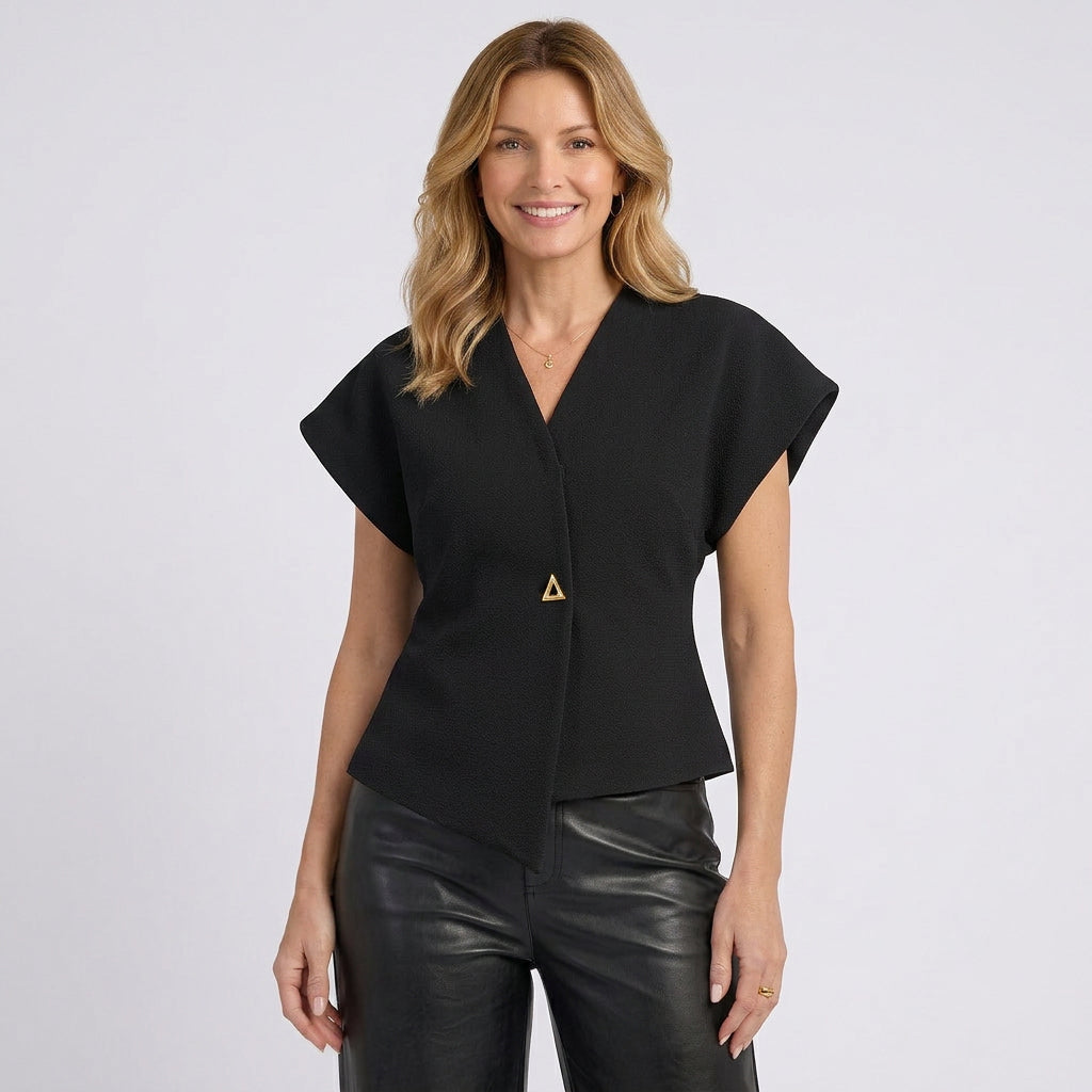 Women’s Wrap Front Top – V Neck Cap Sleeve Blouse Style