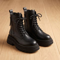 Women’s Leather-Look Lace-Up Platform Combat Boots with Side Zip