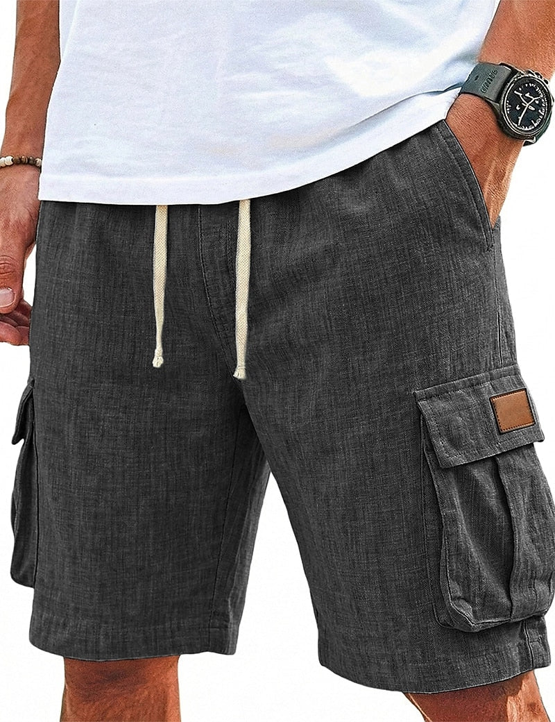 Linen Cargo Shorts with Drawstring Waist