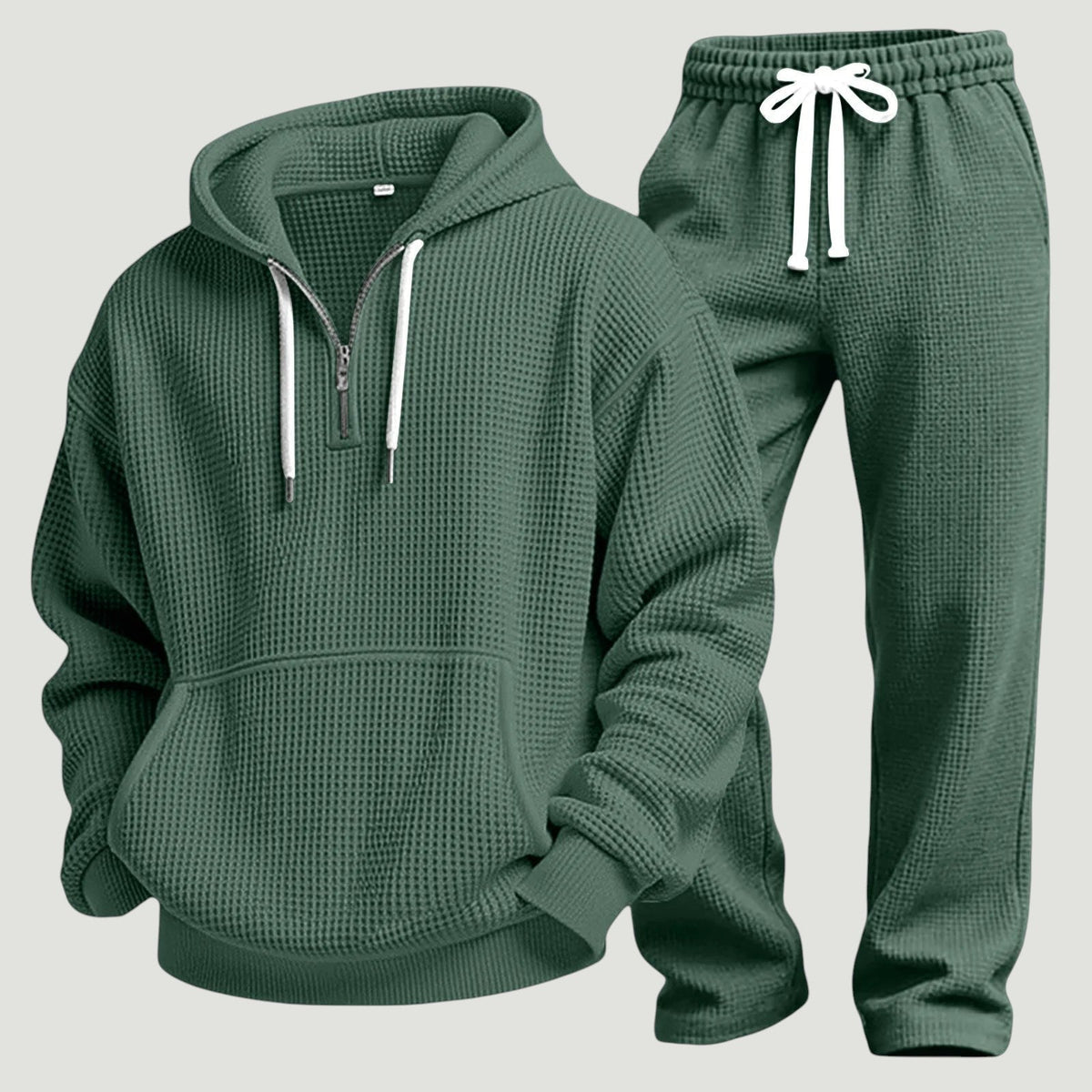Men's Waffle-Knit Half-Zip Hoodie & Jogger Set