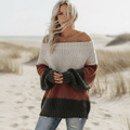 Pull épais en maille pour femme à épaules dénudées et blocs de couleurs