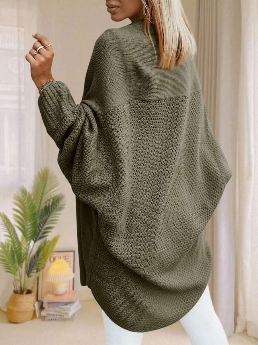 Women's Batwing Sleeve Textured Knit Longline Cardigan