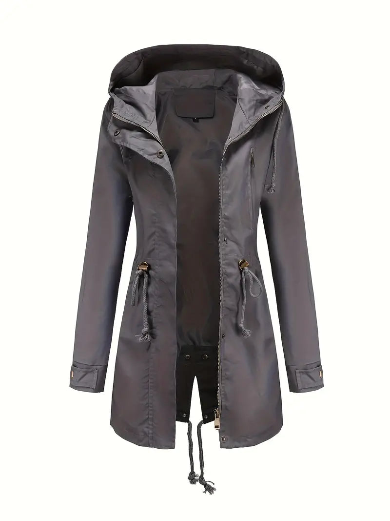 Women's Lightweight Hooded Drawstring Waist Parka Jacket