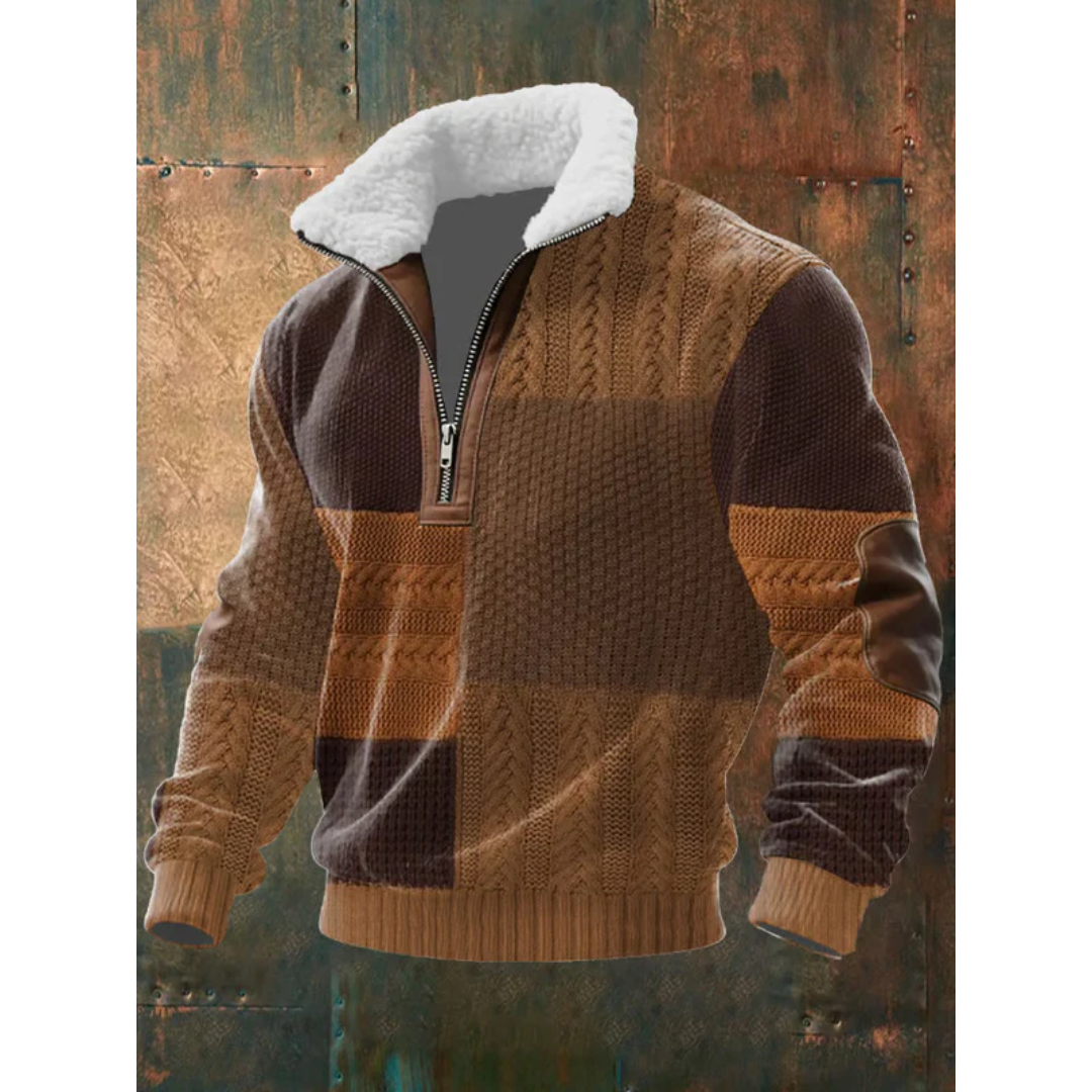 Men's Sherpa Collar Quarter-Zip Colourblock Sweater
