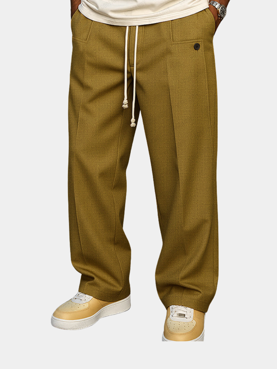 Men's Wide-Leg Pleated Drawstring Trousers