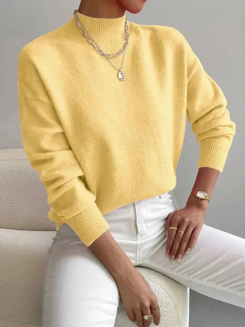 Women's Mock Turtleneck Relaxed Fit Long Sleeve Sweater