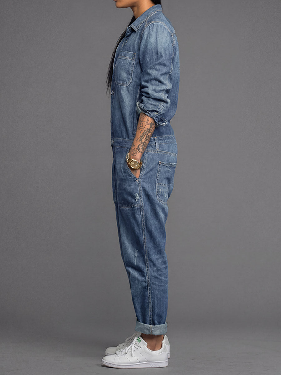 Women's Relaxed Fit Denim Utility Jumpsuit