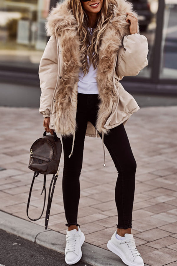Women's Faux Fur Trim Hooded Puffer Jacket