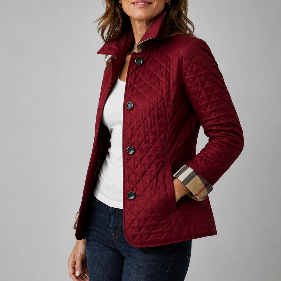 Women’s Diamond Quilted Collared Button Front Jacket