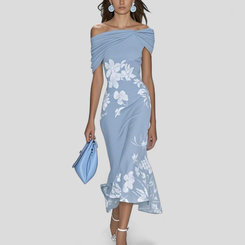 Floral Print Off-Shoulder Mermaid Midi Dress