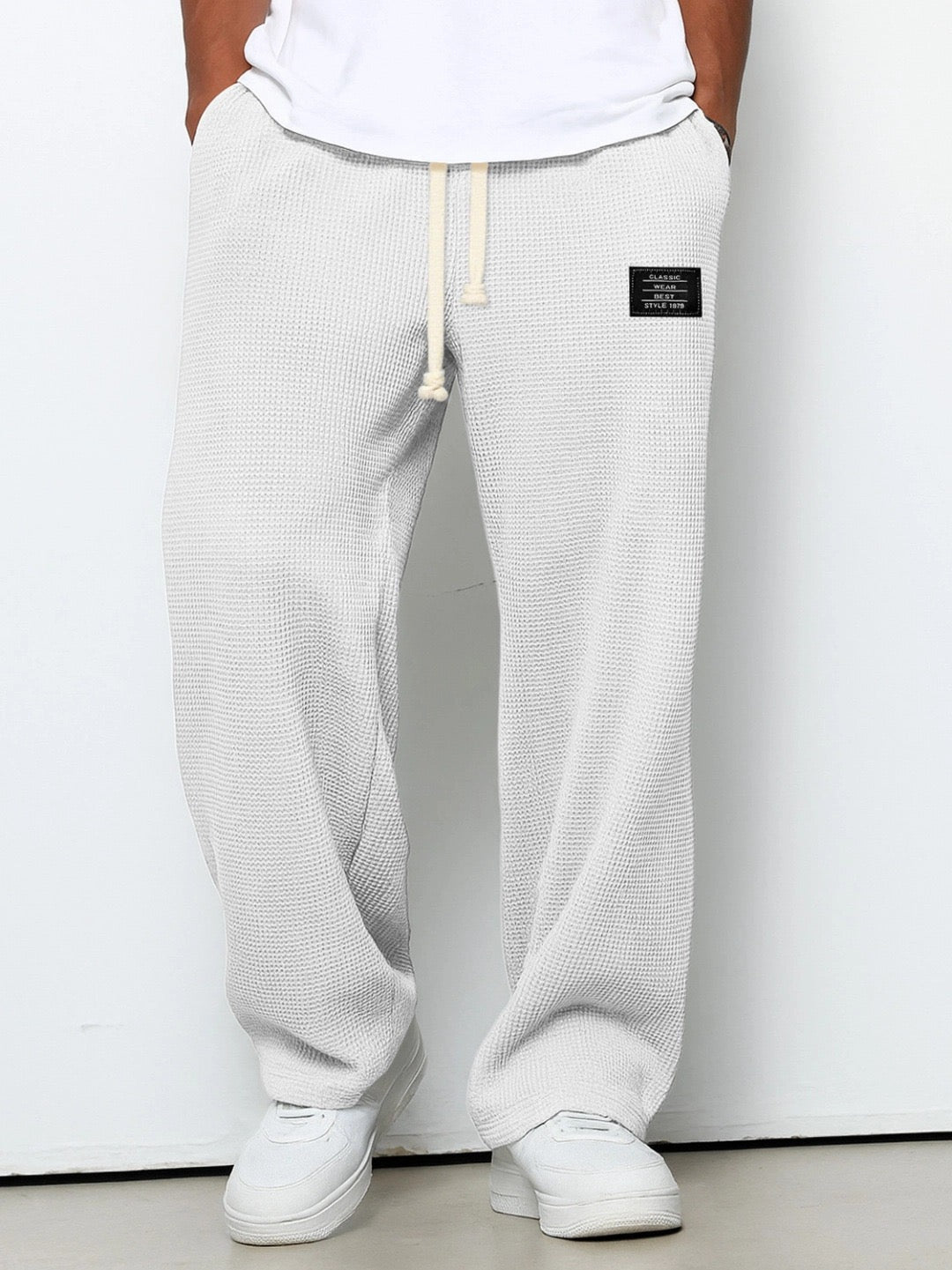 Waffle Knit Wide Leg Sweatpants with Drawstring Waist