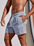 Striped Quick-Dry Swim Shorts with Drawstring Waist