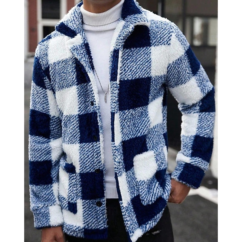 Men’s Plaid Fleece Notch Lapel Jacket