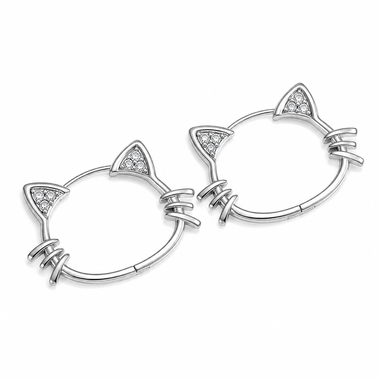 Cat Ear Hoop Earrings with Crystal Accents