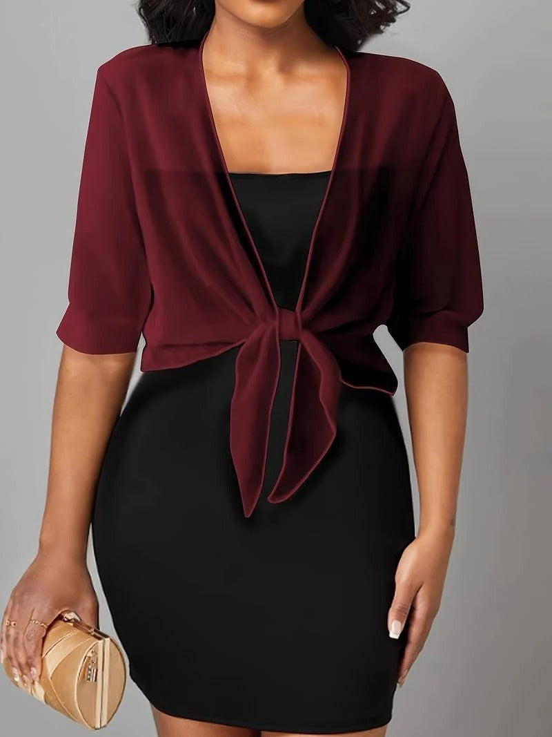 Sheer Tie-Front Cropped Chiffon Cardigan