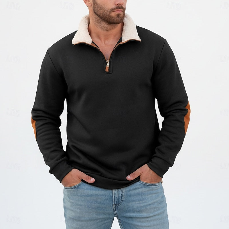 Men's Sherpa Collar Quarter-Zip Colourblock Sweatshirt