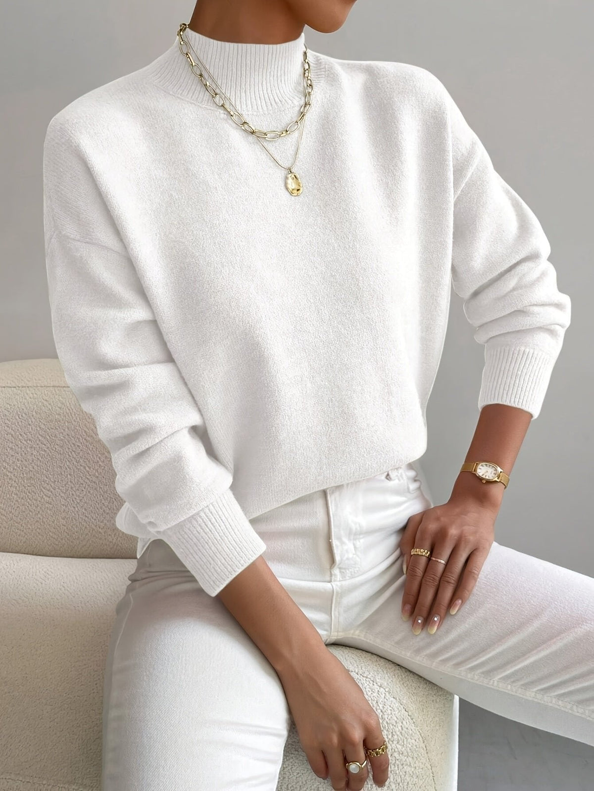 Women's Mock Turtleneck Relaxed Fit Long Sleeve Sweater