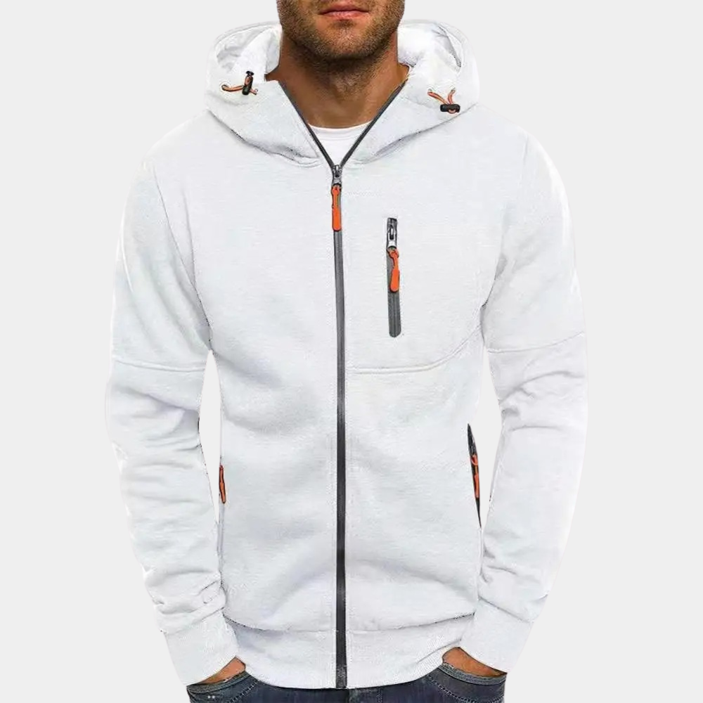 Men's Full Zip Hoodie with Contrast Zip Pockets