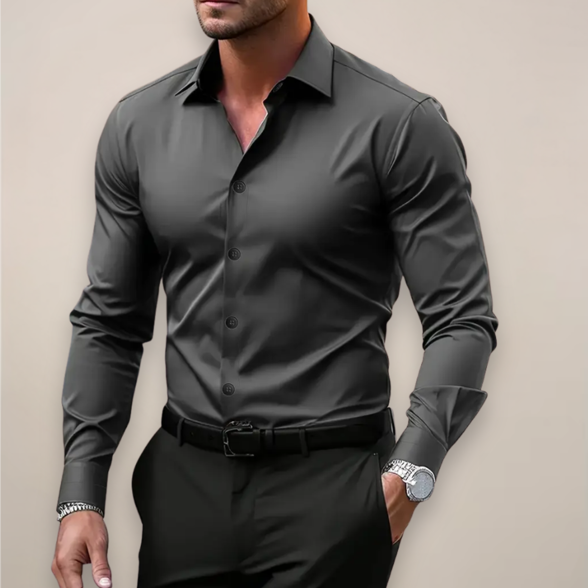 Chemise habillée ajustée à manches longues pour homme