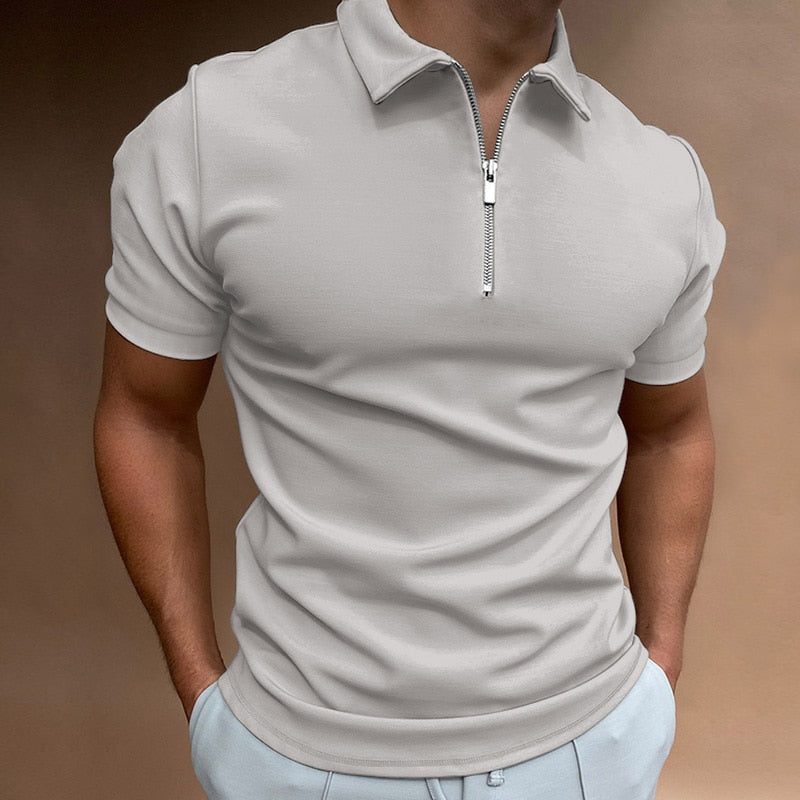 Slim Fit Zip Neck Polo Shirt with Short Sleeves