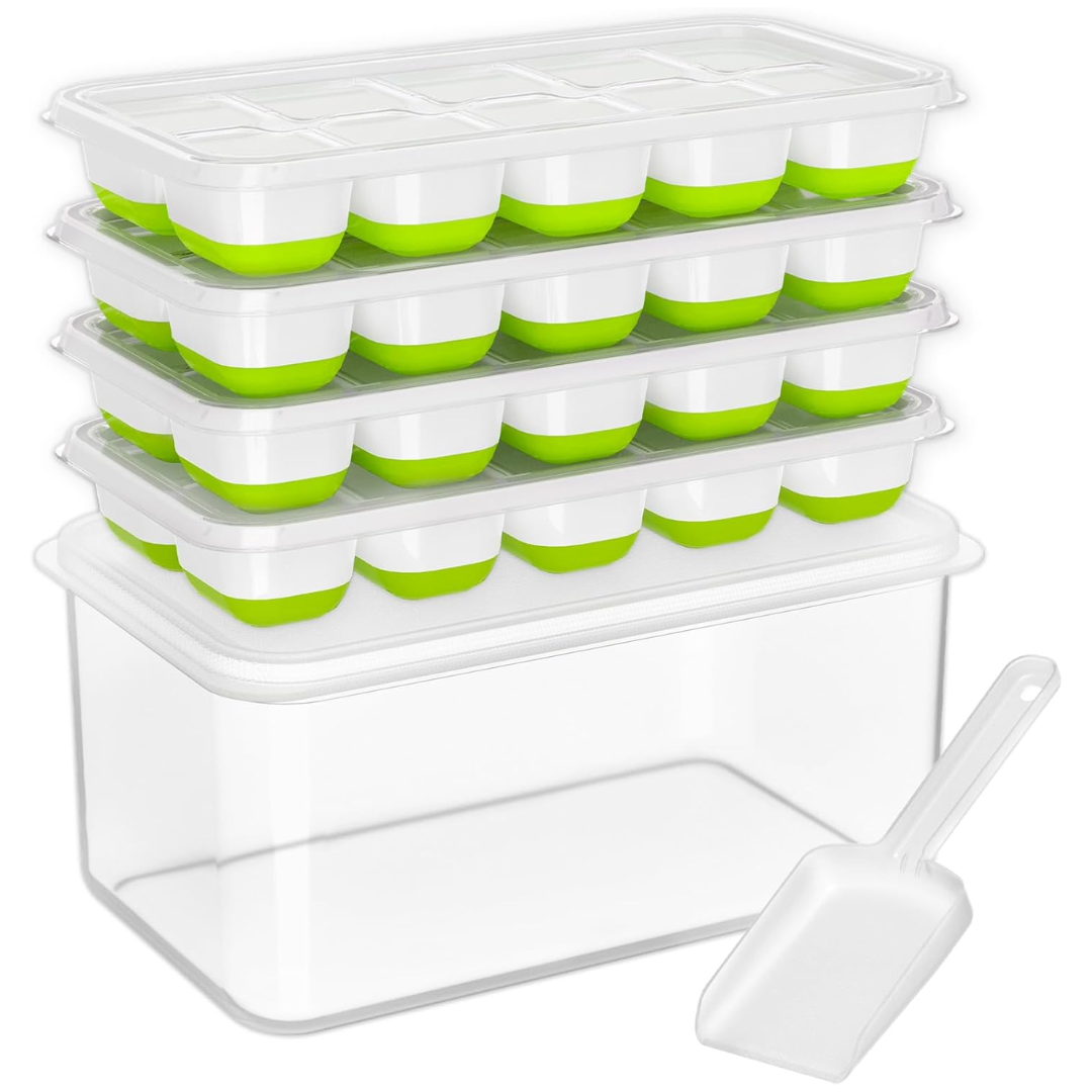 Stackable Ice Cube Tray Set with Storage Bin and Scoop