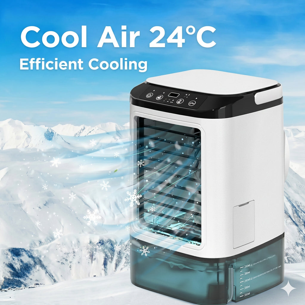Portable Mini Air Cooler with Water Tank and LED Light