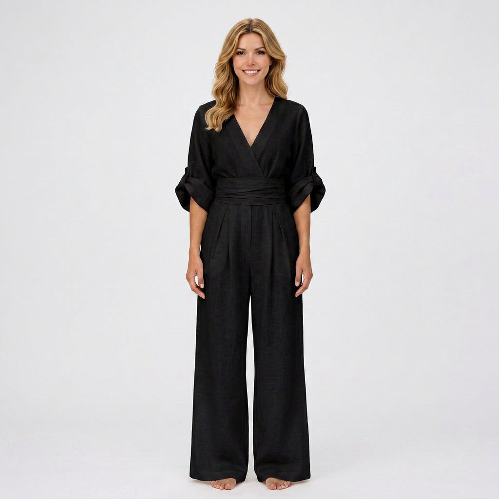 Jumpsuit – Wrap Front Wide Leg Belted Style