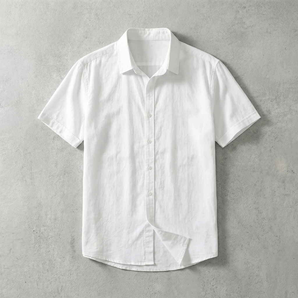 Short Sleeve Cotton Shirt with Classic Collar