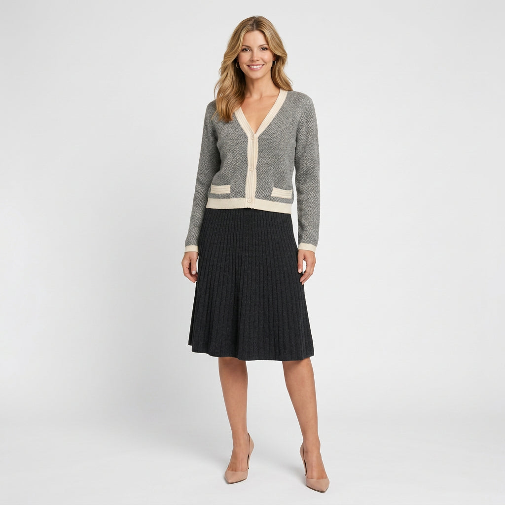 Women’s Pleated Knit Skirt A Line – Midi Sweater Skirt