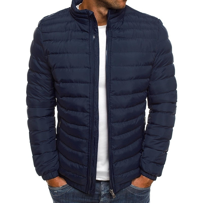 Men’s Lightweight Channel Quilted Stand Collar Puffer Jacket