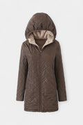 Women’s Diamond Quilted Plush Lined Hooded Zip Coat